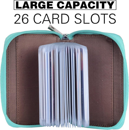 Easyoulife Genuine Leather Credit Card Holder Zipper Wallet With 26 Card Slots