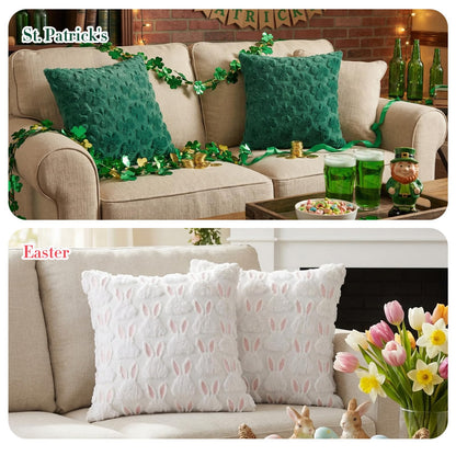 Windkream 16 Pcs 4th of July Holiday Pillow Covers 18 X18 Plush Faux Fur Cushion Covers Velvet Throw Pillow Cover Bunny Sunflower Star Pillows Case for Holiday Decor