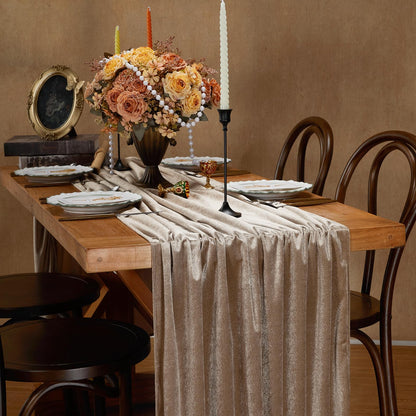 Cream Velvet Table Runner 20 x 120 Inches 10ft Luxurious Table Runners for Wedding New Year Party Banquet Table Decorations