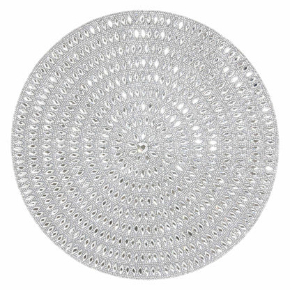 Flower Placemat, Stunning Glass Rhinestones, Protective Felt Back, for Formal Dining Tables Setting, Events, Wedding, Silver, 15", Sold Individually