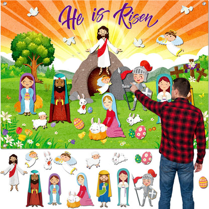 Tiamon Easter Felt Set Make an Easter He Lives Felt Scenes Resurrection Story Board Set with 14 Pcs Detachable Ornaments Wall Decor Jesus Crafts Kit for Party Spring Activity