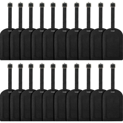 20-Piece Pu Leather Luggage Name Tags - Privacy Protection, Strong, Black