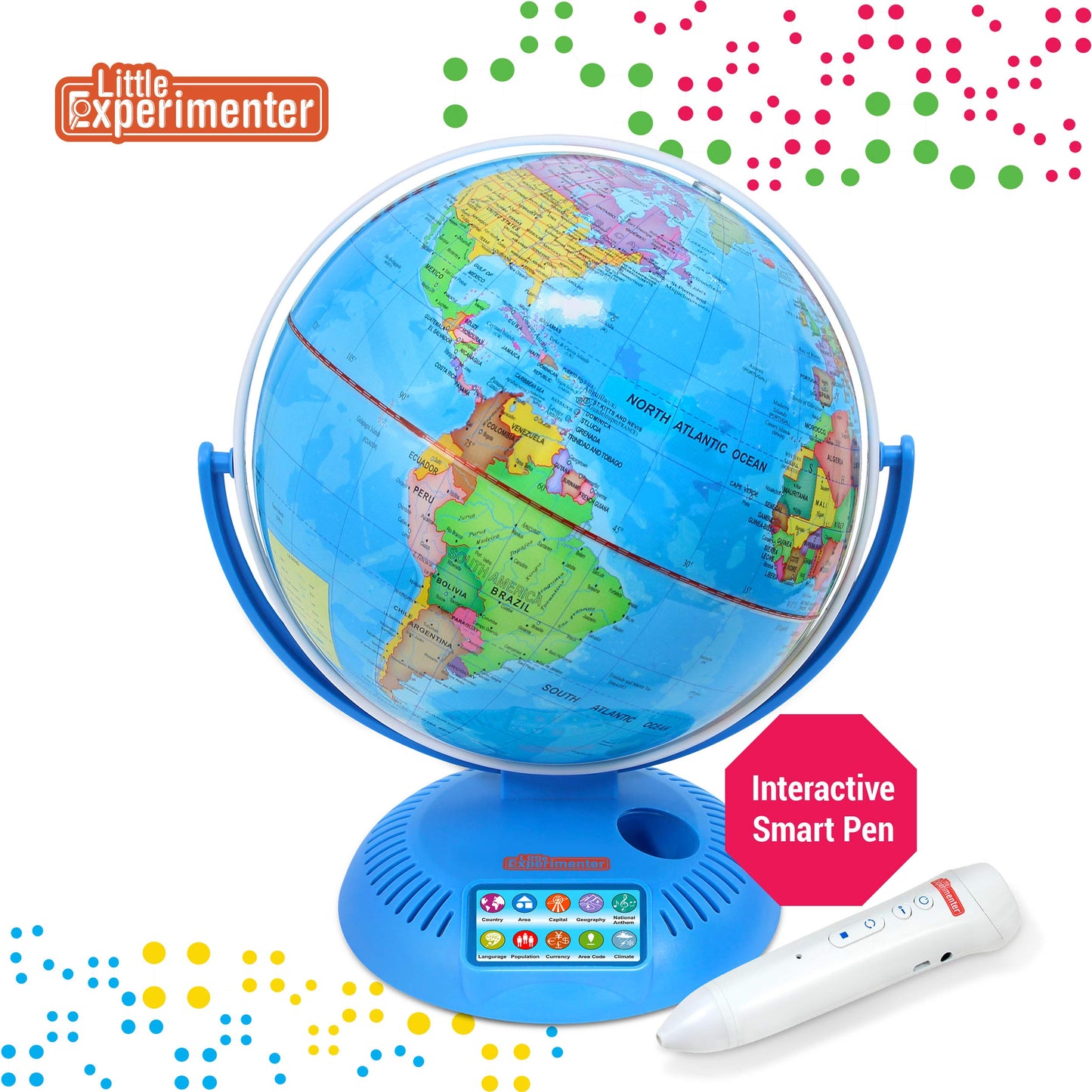Little Experimenter Interactive 9” Globes for Kids, Globe & Wireless Smart Pen, Gifts for Kids, STEM Educational Toys, Talking World Map, 8 Year old Boy Coolest Gifts for Boys & Girls Ages 8 9 10 11 12 Years Old