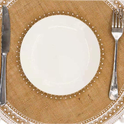 CAPASIN Placemats, Dining Winter Modern Dinner Braided Beige and Fall Circle Placemats Boho Runner Kitchen Round Table Plate Mats Set of 4 (White Ball)