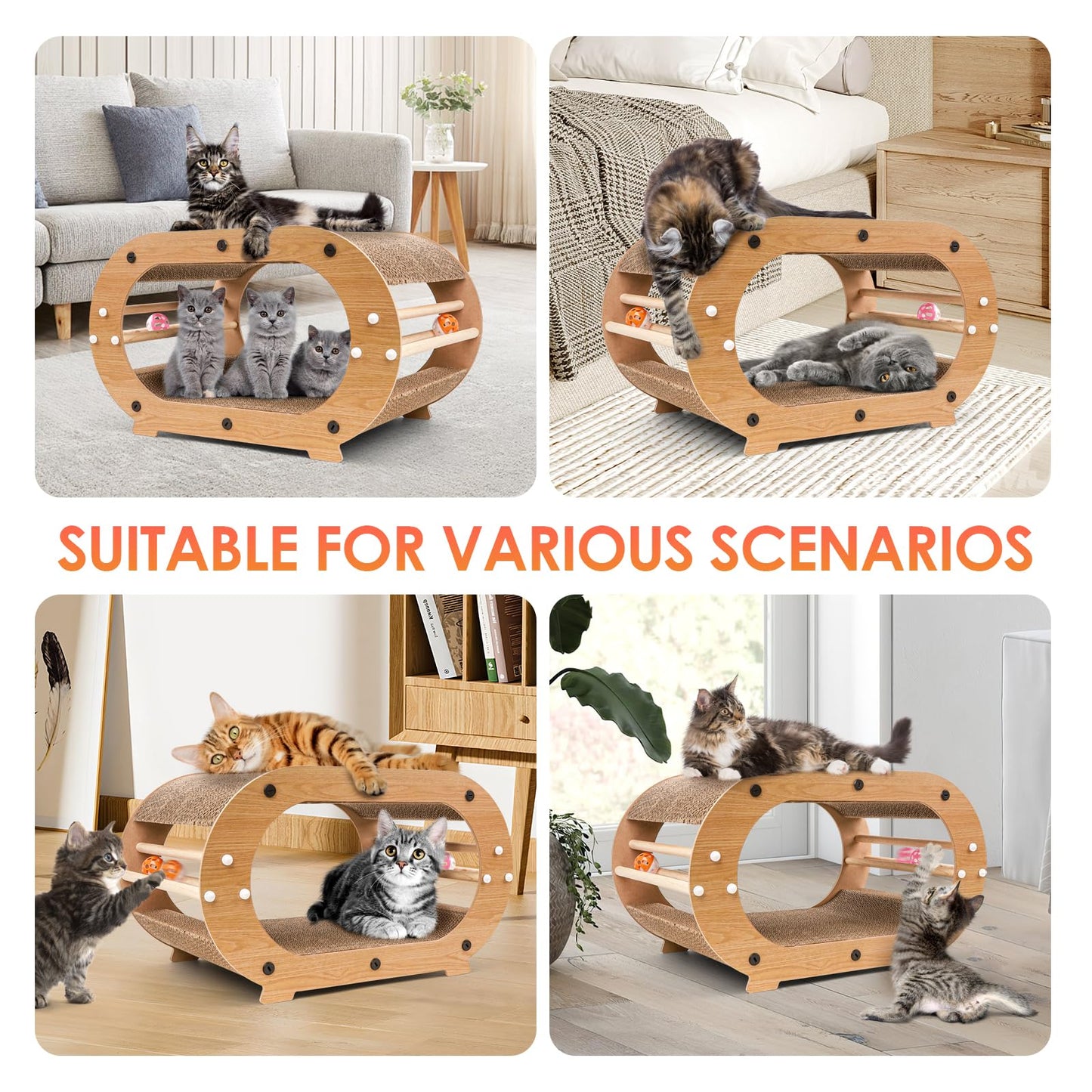 Large Cat Scratcher Bed with Ball Toy - Cat Scratching Cardboard,100% Recycled Paper Cat Scratchers for Indoor Cats and Kitten, Chemical-Free Materials Cat Scratcher Lounge - Cat Scratch Pad