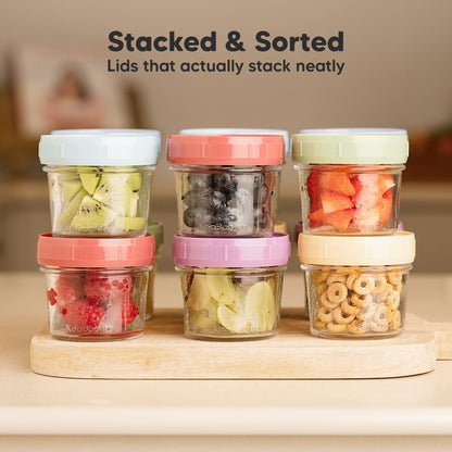 KeaBabies 12pk 4oz Glass Baby Food Containers with Lids - Leak-Proof, Microwavable Small Glass Jars, Baby Purees & Toddler Snack Storage Containers, BPA-Free, Dishwasher & Freezer Safe (Nord)