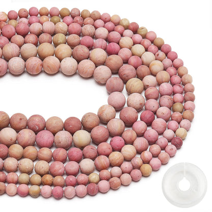 Natural Matte Rhodochrosite Beads, 6MM Round Frosted Unpolished Loose Gemstone Beads for Bracelet Necklace Jewelry Making, Energy Stone Healing Power with Stretch Beading Cord