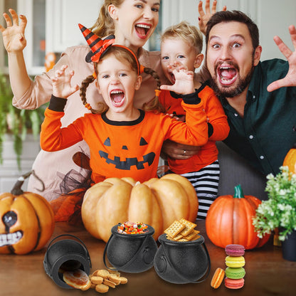 Junware 24pcs Mini Cauldrons with Handle Halloween, Witch Mini Cauldron Multi-purposed, Plastic Cauldron Candy Holder for Halloween & St. Patrick’s Day Party Favors Decor, Halloween Pot