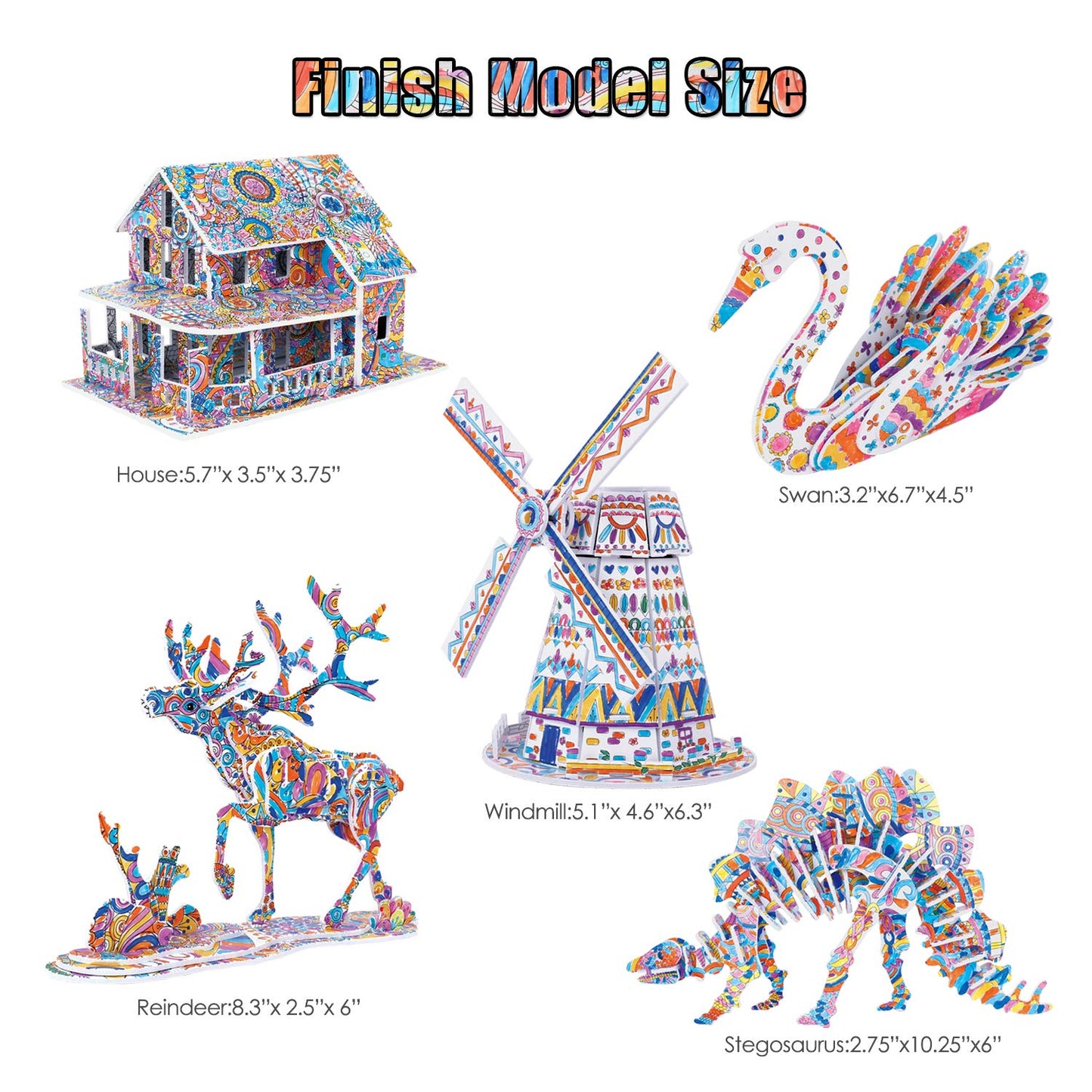 BEARUN 3D Coloring Puzzle Set, Arts and Crafts for Girls and Boys Age 6 7 8 9 10 11 12 Year Old, Fun Educational Painting Crafts Kit with Supplies for Kids, Birthday Toy Gift for Kids