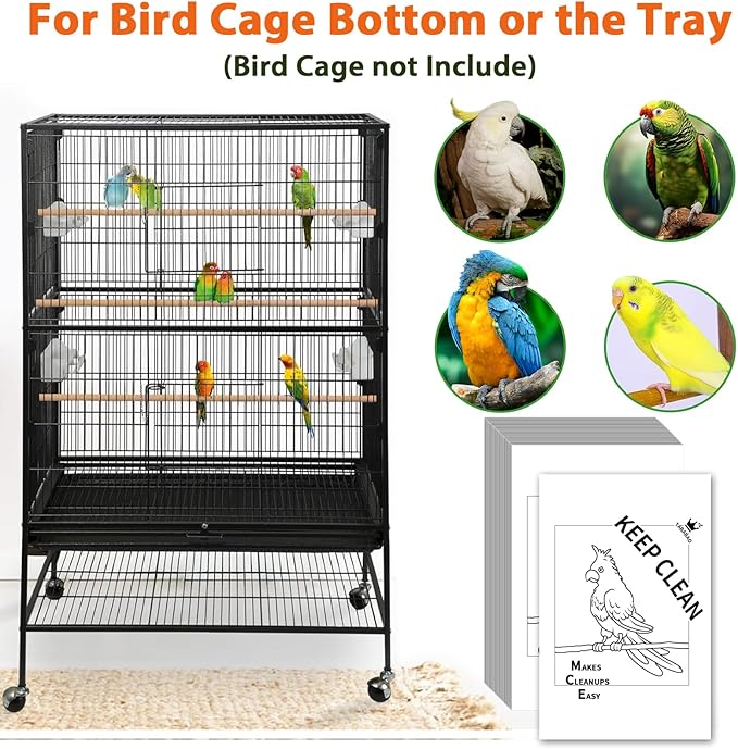 Bird Cage Paper Liners, Bird Cage Liners, 200pcs Disposable Paper Cage Liners for Birds, Pre-Cut Large Bird Cage Liners for Parrot, Parakeet, Conure, Cockatiel, 17 X 11 inch, White