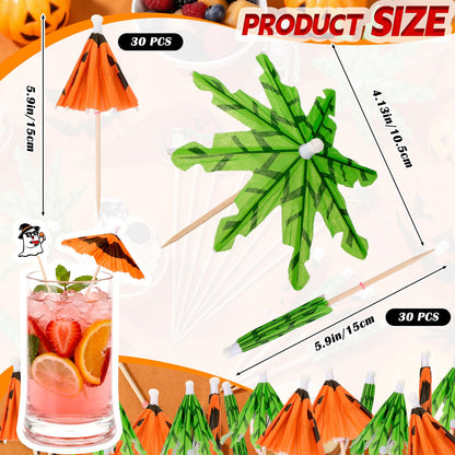 Remerry 160 Pcs Summer Halloween Cocktail Drink Accessories 60 Drink Umbrellas Straws Toothpicks 100 4.7 Inch Fruit Toothpicks Pumpkin Ghost Halloween Tropical Luau Hawaiian Beach Party Decorations