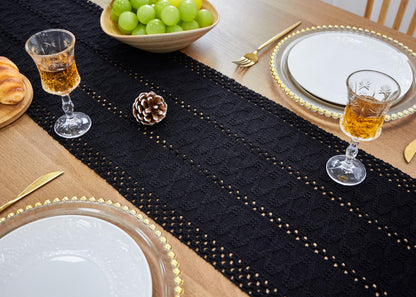 FEXIA Black Table Runner for Summer Home Decor with Tassels 90 Inches Long Farmhouse Rustic Black Halloween Table Runner Macrame Gothic Burlap Table Decoration for Living Room (12x90 Inches)