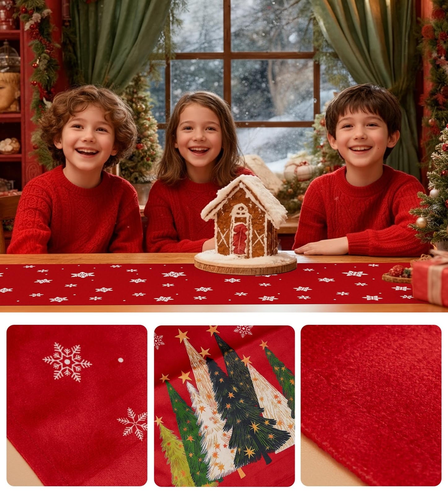 CHAMBERY Christmas Table Runner,13''X72'' Seasonal Christmas Tree Snowflakes Seasonal Decorations Table Runner, Perfect for Party Dinner Table Decor,Kitchen,Mantel,Bedroom Decoration