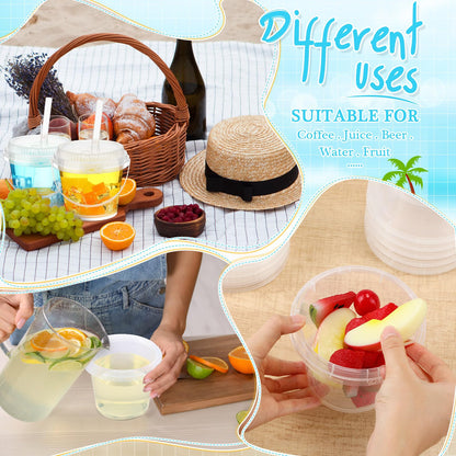 Funnymoom 15 Set 24 oz Clear Drink Buckets with Lids and Straws, Disposable Plastic Rum Cocktail Pails with Handles, Large Smoothie Cups for Adult Bachelorette Party Supplies, Beach & Catering Events