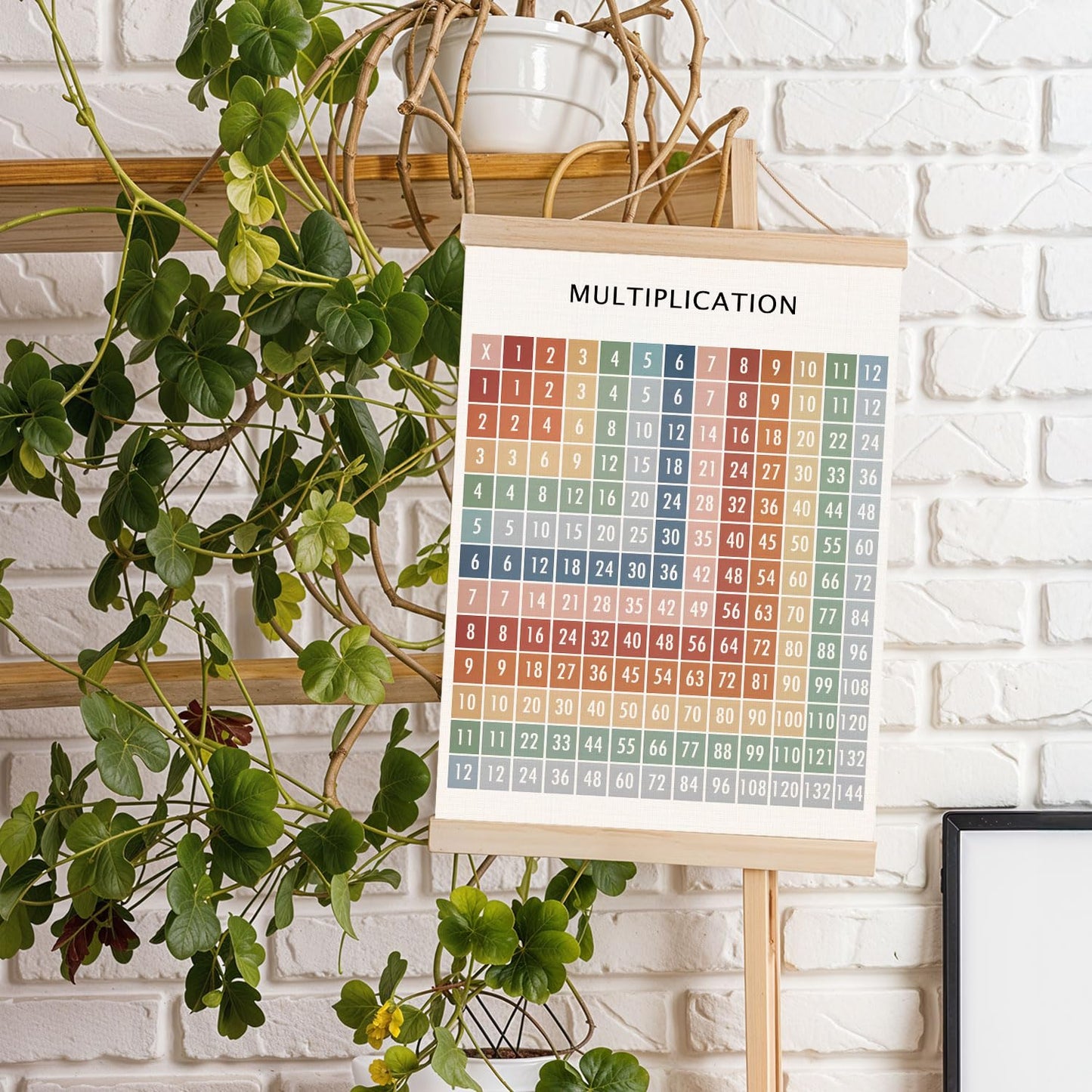 DNEULYR Multiplication Table Classroom Wall Art Poster, Educational Math Wall Decor, Boho Number Chart Poster Hanger Frame for Math Classroom Kids Room Nursery Playroom, 12x16 Inches