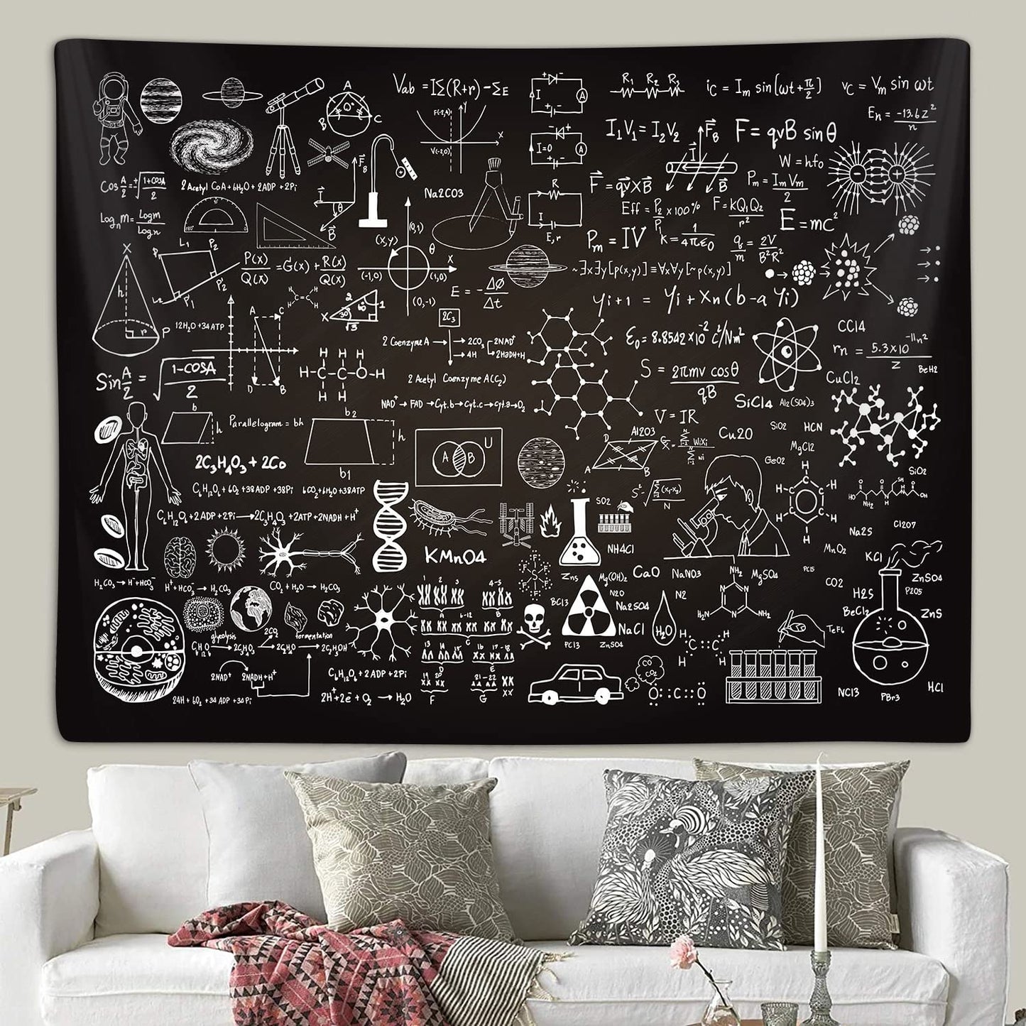 Classroom Tapestry for Science Lab Backdrop Decorations, Math Science Theme Table Cloth Tapestries Wall Hanging for Bedroom College Dorm Living Room School Decor 80X60", Education Poster Blanket