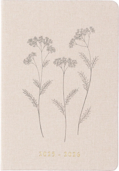 2025-2026 Eccolo 18 Month Linen Bound Planner, Monthly & Weekly Pages (5.25 x 7.75" - July 2025 to Dec 2026 - Delicate Floral)