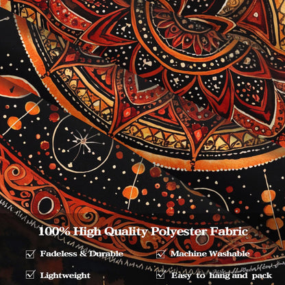 Lunerfex Mandala Moon and Stars Tapestry Boho Tapestry for Bedroom Black and Orange Tapestries Wall Hanging Living Room Wall Art and Home Decor 70x90