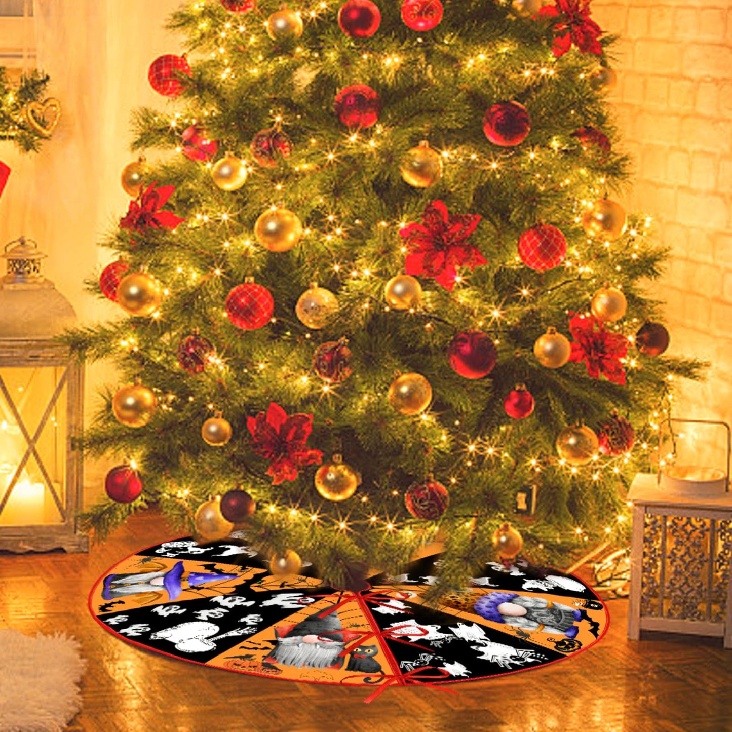 Sozize Fall Halloween Tree Skirt 36 Inch Reversible Thanksgiving Day Double Sided Print Mat Christmas Party Supplies for Home Tabletop Trees Holiday Decoration
