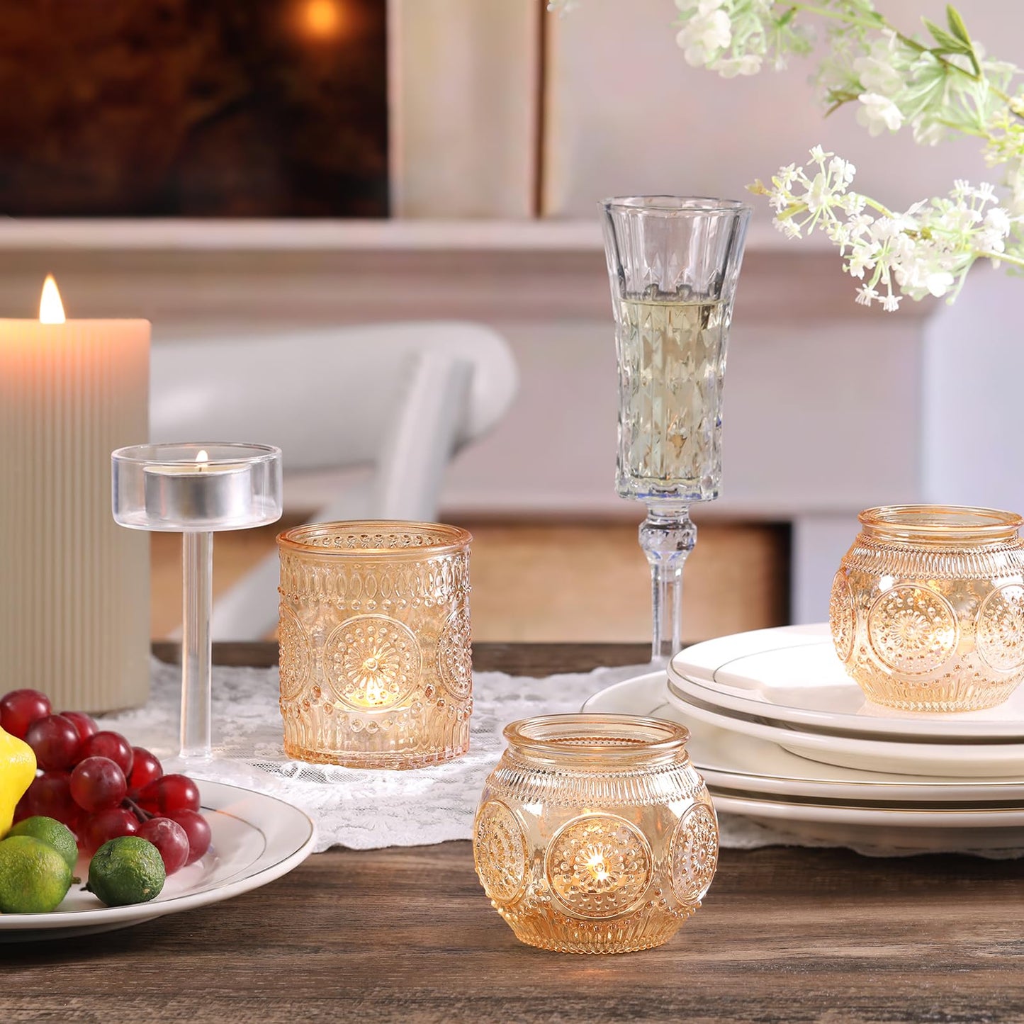 DARJEN Gold Votive Candle Holders- 10Pcs Glass Tealight Candle Holder, Size Upgrade Design for Home Decor, Elegant Candle Holder for Party & Dinner Table Centerpieces, Living Room Decor Gifts