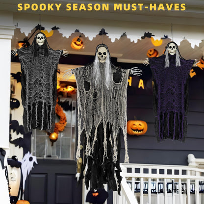QPMR Halloween Decorations Outdoor/Indoor,Set of 3 Scary Hanging Ghosts,Halloween Grim Reaper Skeleton, Scary Party Decorations,Haunted House Decor for Yard/Lawn/Garden.