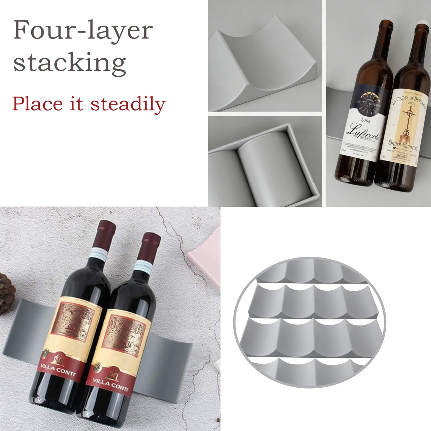 HMDIUM 4Pcs Freestanding Wine Rack Cabinet - Wine Bottle Storage Cabinet Insert Bottle Holder for Kitchen Pantry - Stackable Wine Storage Organizer for Countertop Fridge