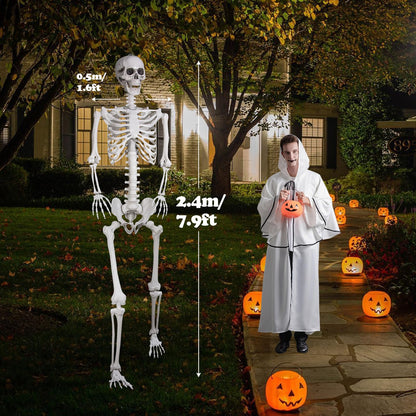 LaLamona 7.9ft Halloween Giant Skeleton, Tall Outdoor Skeleton with Full Body Posable Joints, Scary Plastic Large Skeleton for Halloween Haunted House Spooky Scene Decorations