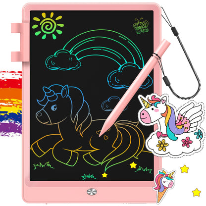 FLUESTON LCD Writing Tablet for Kids, 10 Inch Doodle Board, Colorful Drawing Pad for Toddler, Educational Travel Toy Gifts for 3-8 Year Old Girls Boys, Erase Lock Writing Board - Pink