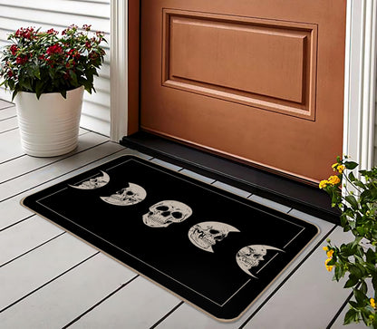 Lacosu Halloween Skull Moon Phase Door Mat - Skeleton Entrance Floor Mat, 17"X30"