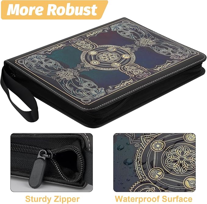 720 Pockets Round Ring Trading Card Binder, 9-Pocket Clear Zipper Card Album with Wrist Strap, Holds 720 Standard TCG Cards Compatible with Sports Baseball Football Game Cards (Black Purple)