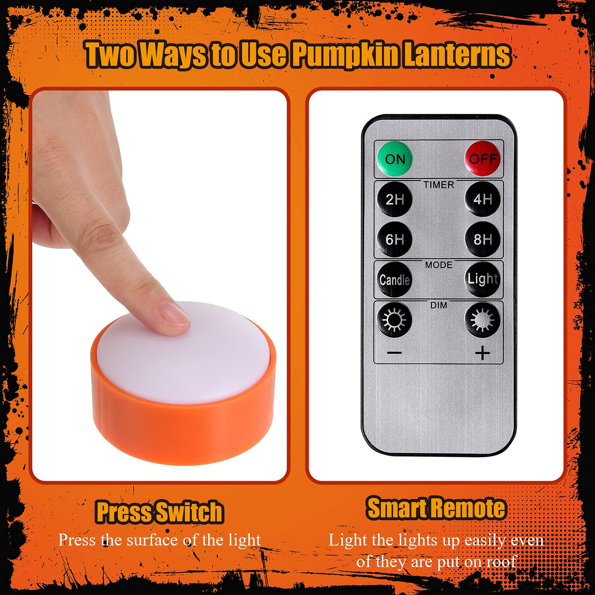 Riakrum 6 Pieces Halloween Remote Timer LED Lights with Remote Summer Halloween LED Pumpkin Lights Battery Operated Lantern Bright Flameless Candle(Orange)