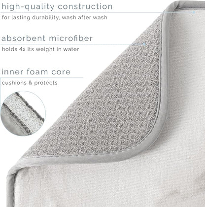 S&T INC. Dish Drying Mat, 16” x 18”, Absorbent Microfiber Kitchen Counter Mat, Dish Drying Pad for Dishes, Utensils, Pots and Pans, Large, Grey Stone