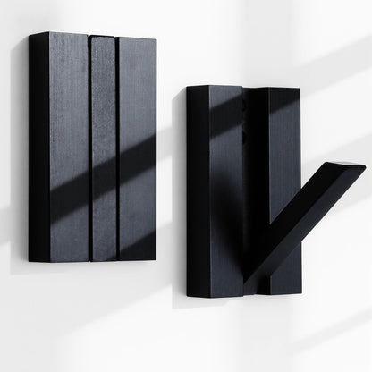 KYIAANY Folding Wall Hooks 2Pack: Black Modern Wooden Coat Hooks Mount for Heavy Duty Hanging Towels Backpack Bags Hats, Space Saving Minimalist Decorative Entryway Hanger for Aesthetic Homeowner