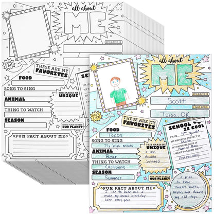 Infinite Curiosity All About Me Posters Elementary Classroom 30-Pack - 17 x 22 In Multicolor - Teacher Supplies & Student Introductions - Star of the Week Display - Classroom Decor Essentials