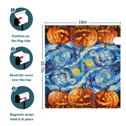 Halloween Pumpkin Orange Mailbox Cover Oil Painting Blue Decorations Mailbox Covers 21 X 18 Inch Magnetic Standard Size Halloween Starry Night Wrap Post Letter Box Home Outdoor Yard Garden Decor