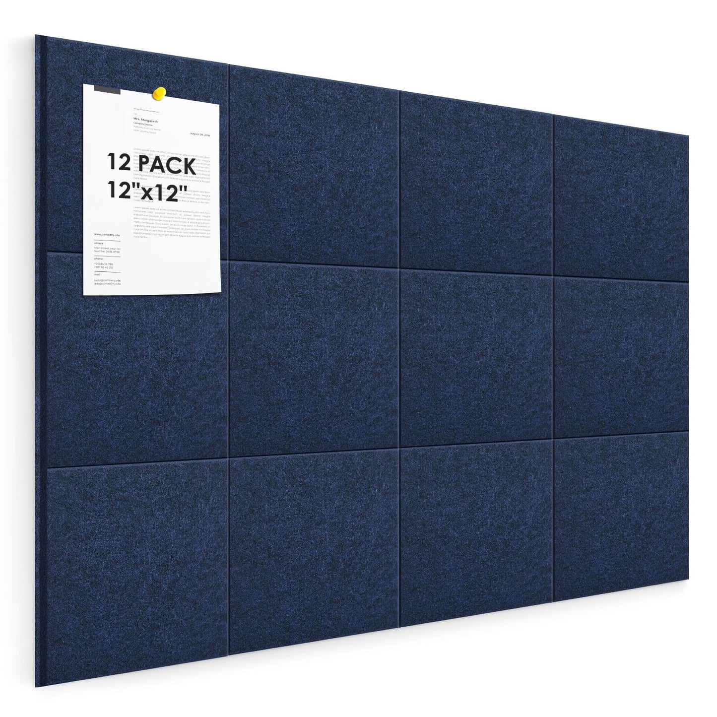 Large Cork Board for Walls 48"x36" |Cork Board Alternative| 12 Pack Felt Wall Tiles| Dark Blue Bulletin Board with Removable Adhesive | Cork Boards Pinboard for Office Home Classroom，Dark Blue