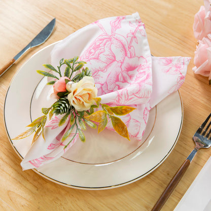 PLOYMONO Pink Floral Heavy Duty Cloth Napkins - 17 x 17 Inch Solid Washable Polyester Dinner Napkins - Set of 8 Napkins with Hemmed Edges - Great for Weddings, Parties, Banquets Dinner & More