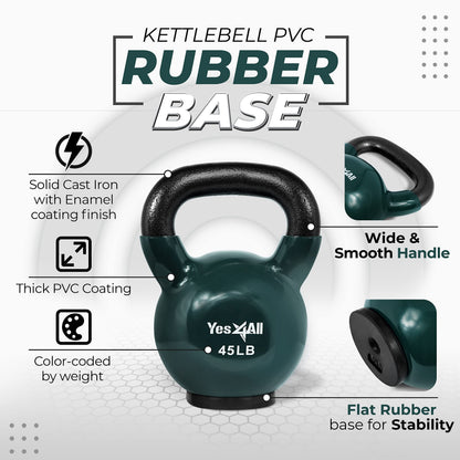 Yes4All Kettlebells Rubber Base, Kettlebell Set for Women, Strength Training Kettlebells Weights (10-65 lbs)