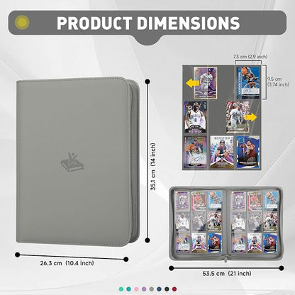 Trading Card Binder 9 Pocket, 360 Pockets Double-Sided Card Album, Premium PU Leather Zipper Card Holder for MTG, TCG, Sports & Game Cards, Must-Have for Collectors（Gray）