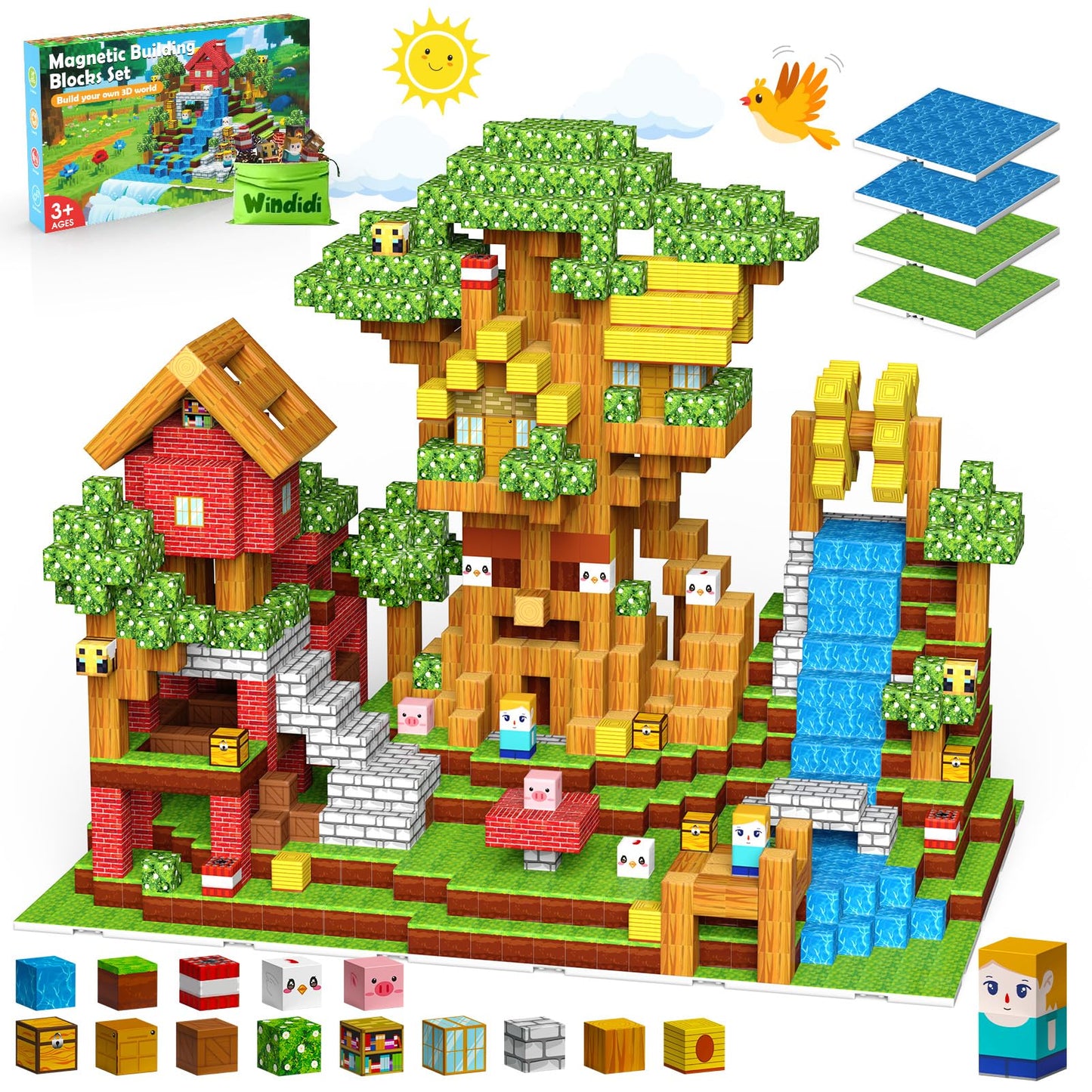 Magnetic Blocks - Magnetic Building Toys 100PCS with 4PCS Bases, Travel Magnetic Tiles Game for Kids, Mini Magnetic Tiles for Toddler Boys Age 3-5 4-8 8-12, STEM Sensory Outdoor Travel Toys Gifts