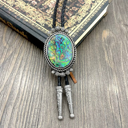 YOQUCOL Abalone shell Pattern Bolo Tie Native Western Cowboy Hand-woven Leather Bola Tie Necktie for Men Women