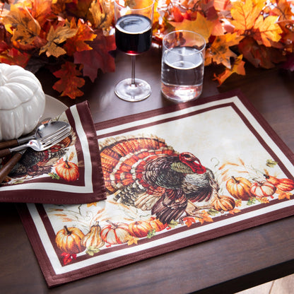 Elrene Home Fashions Autumn Heritage Turkey Engineered Placemats, Set of 4, 13"x19"