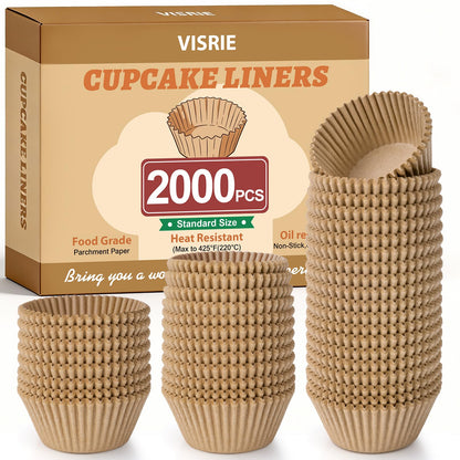 VISRIE 2000Pcs Standard Cupcake Liners, Greaseproof & Non-Stick Muffin Liners, Food Grade Cupcake Liners for Baking, Parchment Baking Cups for Cupcakes, Muffins, Nuts