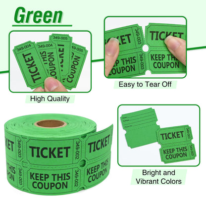 ESSENTIAL 2000 Raffle Tickets Double Roll, Raffle Tickets Roll with Name and Phone Number, for Raffle, Events, Classroom, Entry, Class Reward & Door Prize - Blue/Yellow/Red/Green