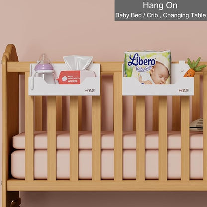 Bedside Caddy Hanging Storage Basket Little Size Plastic Beside Shelf Hang-on Storage Organizer for Collage Dorm Bunk Bed,Changing Table - Bedroom Essentials for Phone,Mini Speaker,Tissues (White)