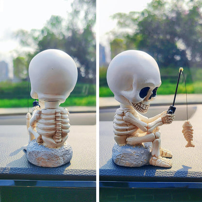 Starupway Funny Fishing Ornament Dashboard Decorations, Cute Car Accessories Interior Dashboard Decor, Swinging Fish Car Dash Decoration (Skeleton)