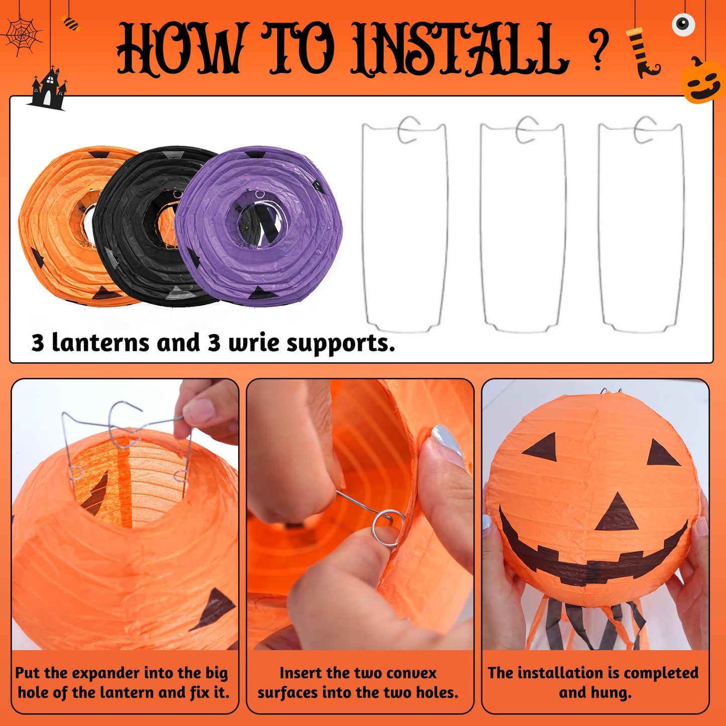 Trgowaul Happy Halloween Decorations Set, 48pcs Halloween Party Supplies, Banner, Paper Fans, Ppaper Lanterns, 3D Bat Sticker, Spider Cobweb Table Cover Fireplace Decor KIt