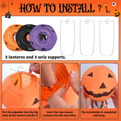 Trgowaul Happy Halloween Decorations Set, 48pcs Halloween Party Supplies, Banner, Paper Fans, Ppaper Lanterns, 3D Bat Sticker, Spider Cobweb Table Cover Fireplace Decor KIt