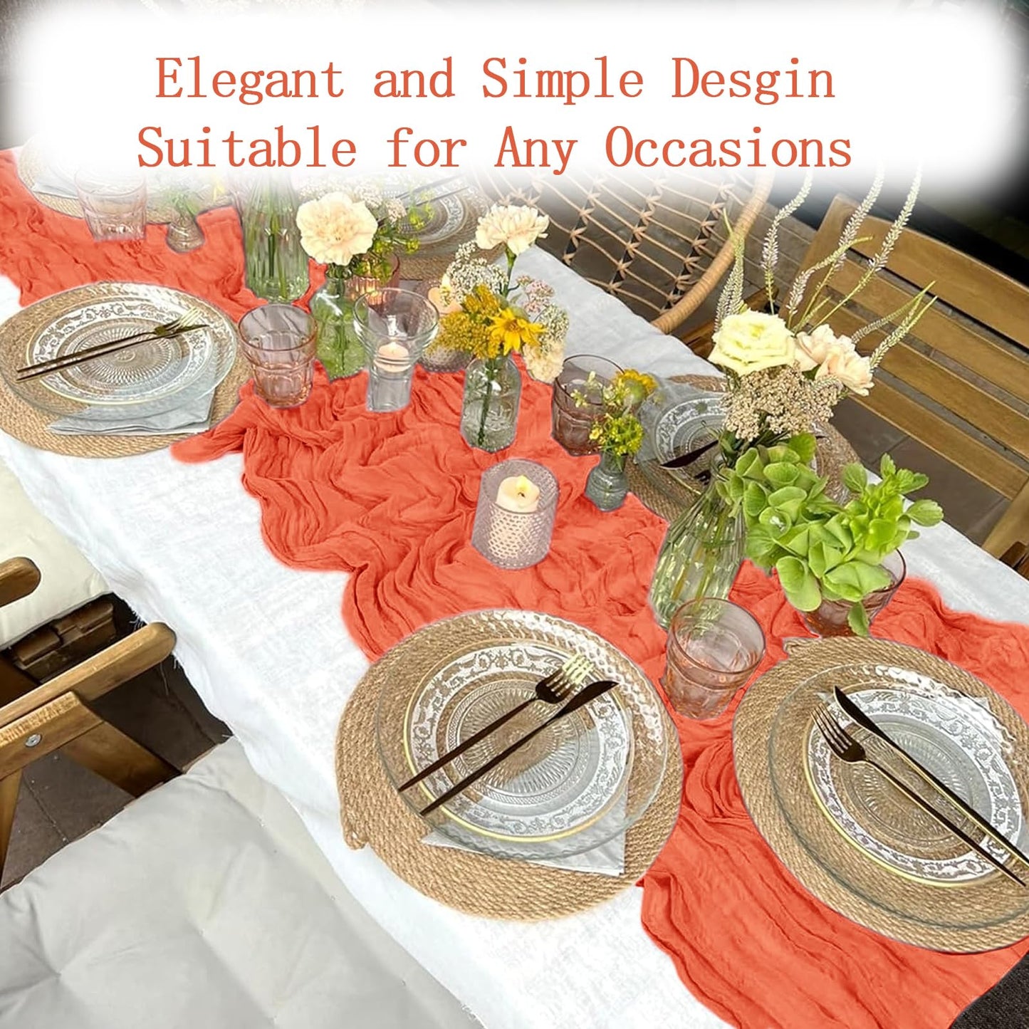 4 Pack Orange Cheesecloth Table Runner 20 x 120 inch Gauze Table Runners 10 FT Long,Semi Sheer Cheese Cloth Fabric Table Runner Bulk for Wedding,Party,Baby Shower,Bridal Shower Decoration