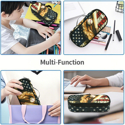 Droerfes Baseball Flag Pencil Case Pencil Pouch Large Capacity Pen Bag School Office Organizer Stationery Storage Box For Girls Boys Teen Kids